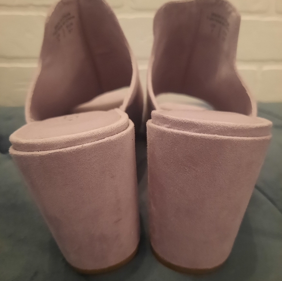 🪻 Lilac Suede Mules / Slip On Open Toe Chunky Heels - Size 7 - Picture 4 of 5